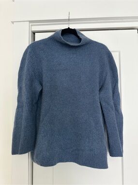 Vintage 100% Cashmere Soft Ribbed Mock Neck Sweater - Blue